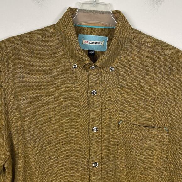 32 Bar Blues Slub Linen Cotton Shirt Size Large Brown Button Down Casual Preppy - Picture 4 of 10